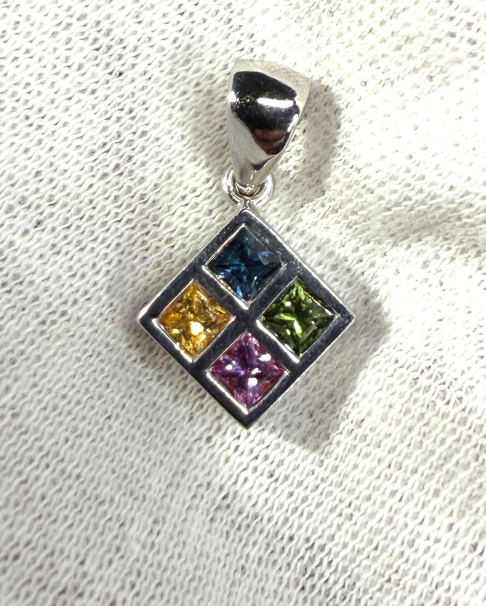 950 Platinum Multi Color .80ctw Blue Green Yellow Pink Sapphire Pendant