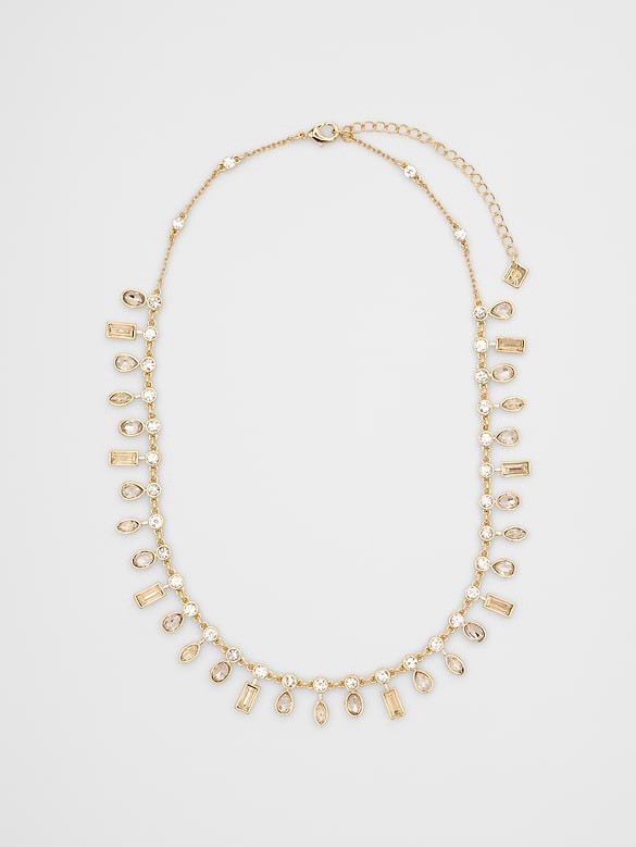 Banana Republic Shine Multi Stone Collar Necklace Gold Tone Crystal Drip NWT