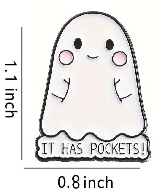 Cutest Ghost Ever- IT HAS POCKETS! – 1.10″ Enamel Pin NEW