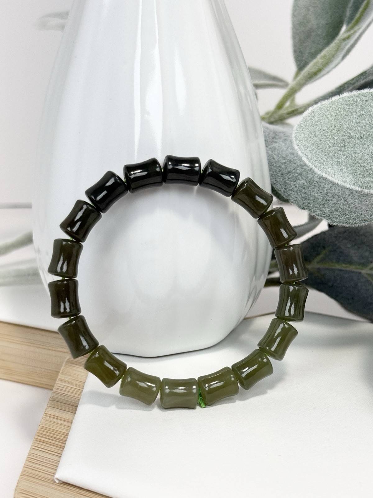 Hetian Jade Gradient Green Bamboo Bead Bracelet 8MM