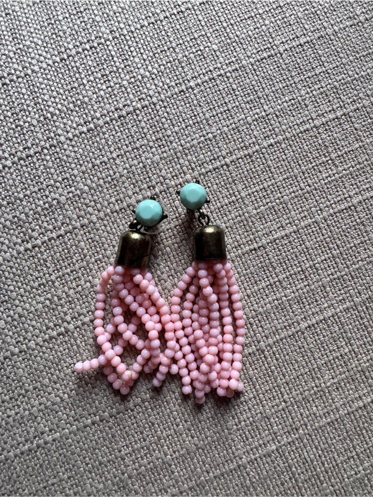 BaubleBar Pink Beaded Tassel Earrings with Mint Studs