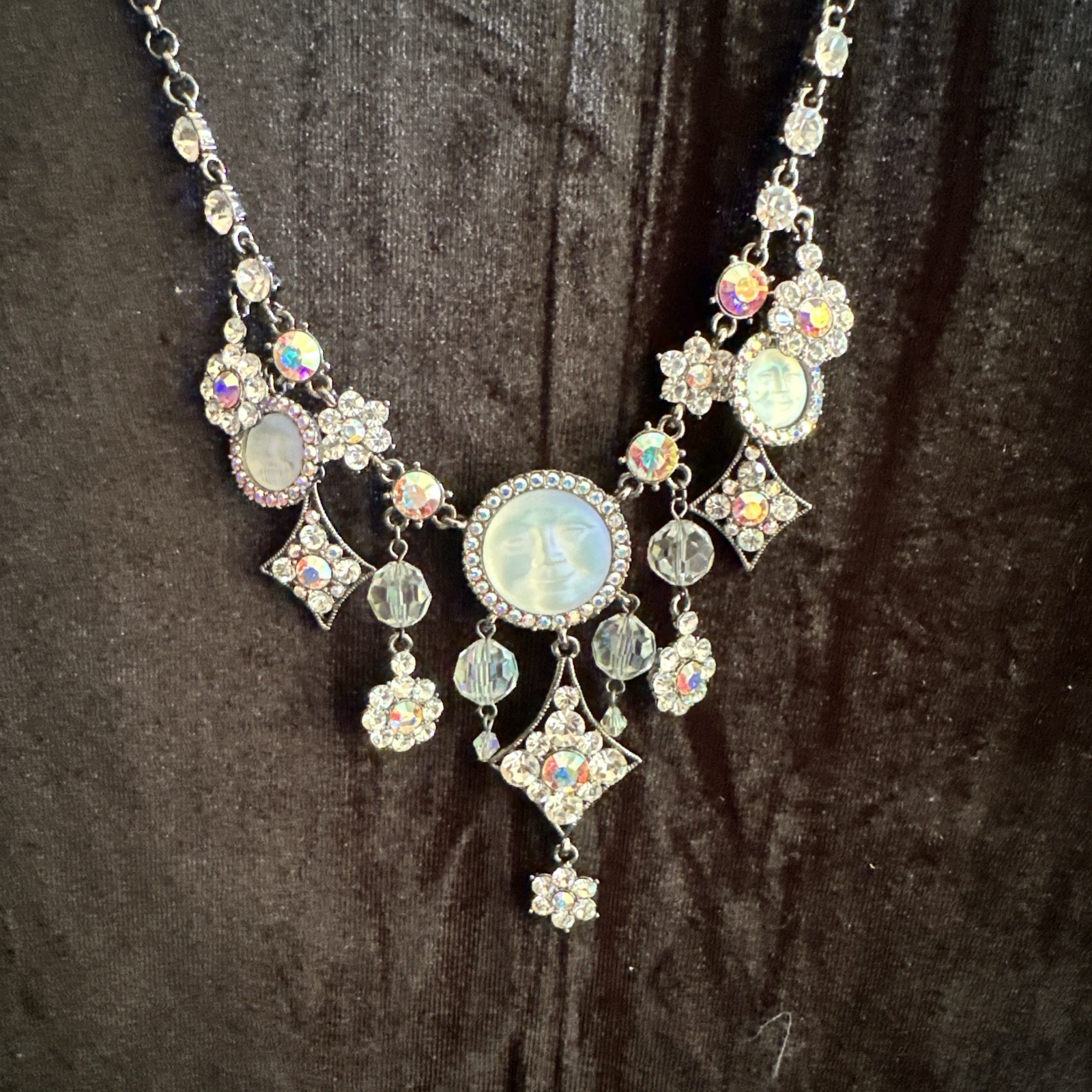Kirks Folly 3 Moon Face Necklace Celestial Lunar 19” Inv#244