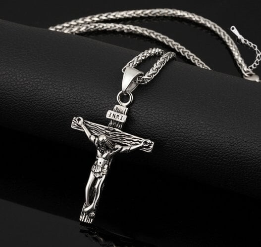 Men Stainless Steel Jesus Christ Crucifix Cross Pendant Chain Necklace