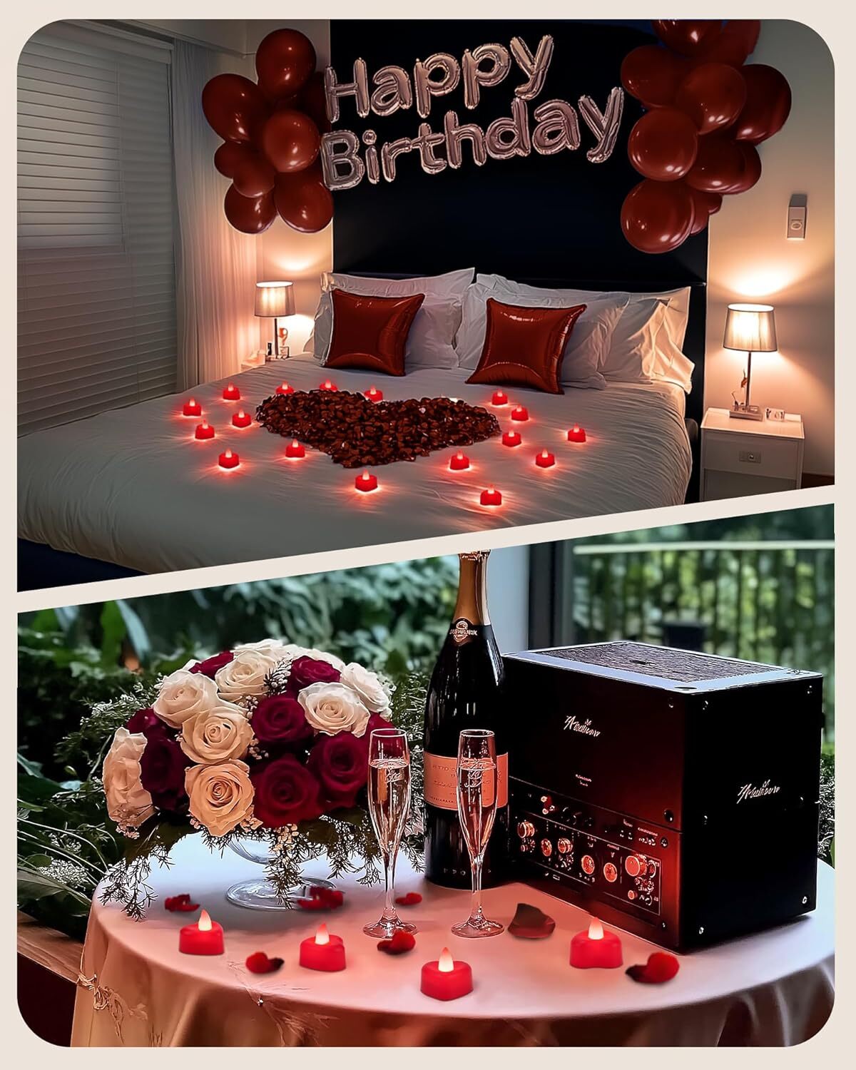 Valewntines Day Decor 1000 Pieces Red Artificial Rose Petals 12 Heart LED Lights