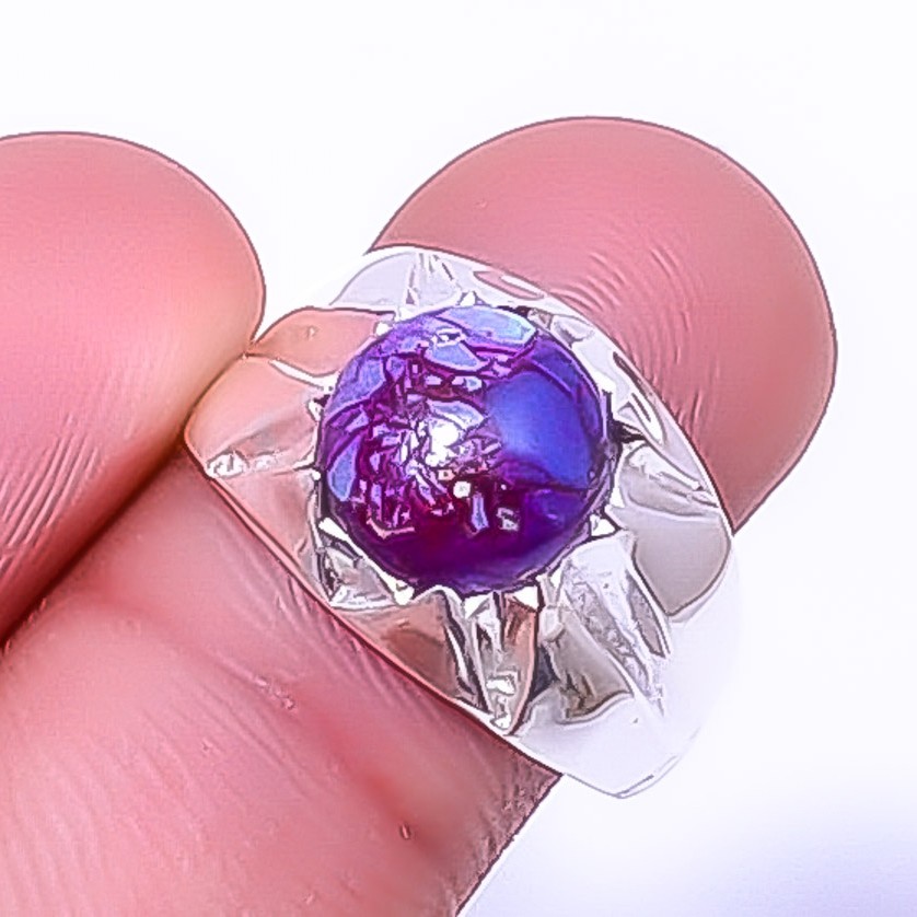 Copper Purple Turquoise Gemstone 925 Sterling Silver Solitaire Ring s.7.5 A36