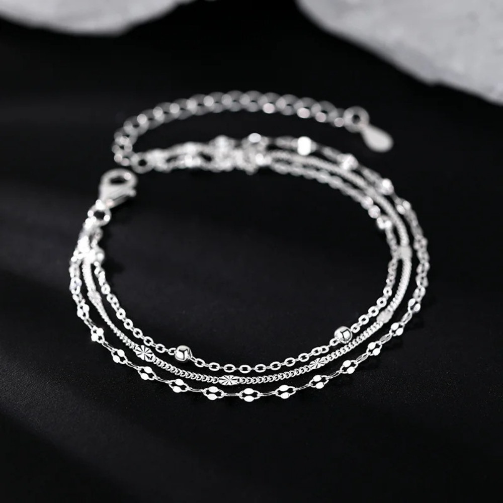 925 Sterling Silver Multi-Layer Beads Bracelet for Women | Adjustable Luxury