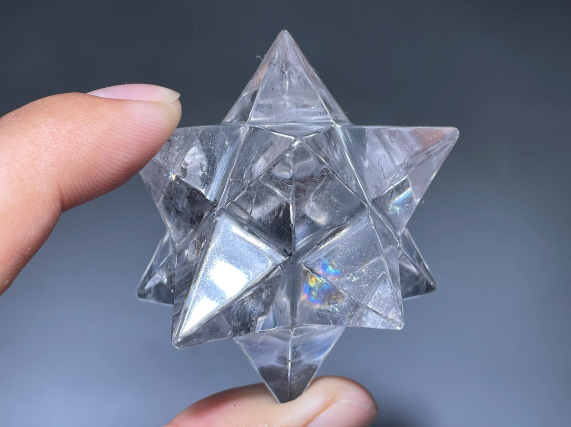 Hand Carved White Quartz Merkaba Star: Home Decor Crystal Gift (2”)