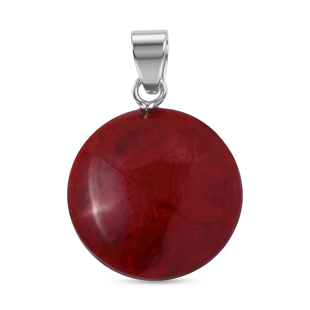 Red Coral Pendant without Chain in Sterling Silver