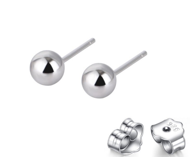 925 Sterling Silver Round Ball Stud Earrings High Polish Butterfly Post Back H8