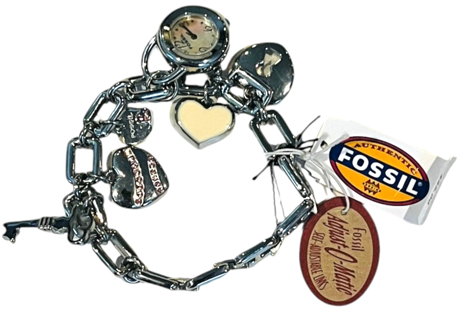 Fossil Adjust O Matic Watch Bracelet with Heart Charms – NEW with tags