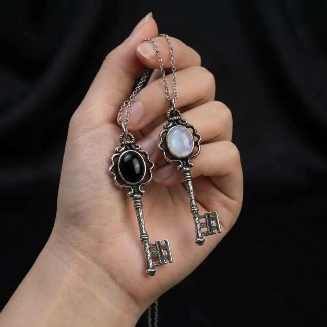 Vintage Moonstone Key Necklace Symbolic Wisdom Pendant Guardian Jewelry For Her