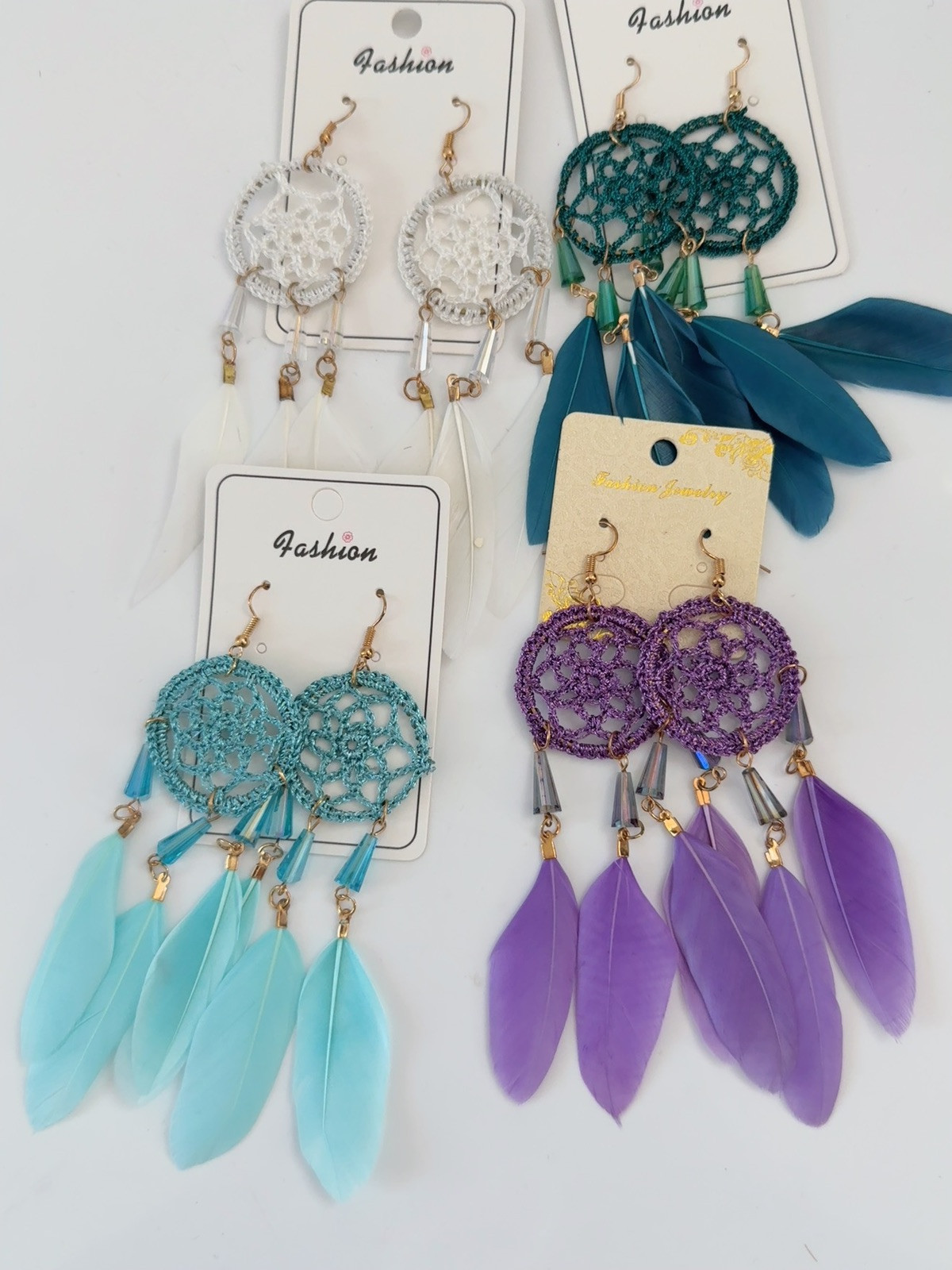 Women Retro Feather Bohemia BOHO Crochet dream catcher Party Long Drop Earrings