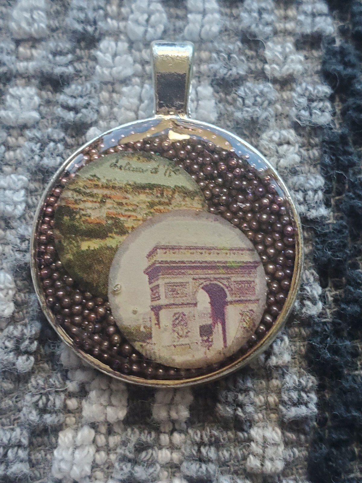 Historic Scene Purple Bead background Pendant Resin