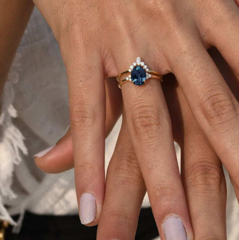 Natural London Blue Topaz Dainty Ring Ring Size 7 14k Yellow Gold For Girls