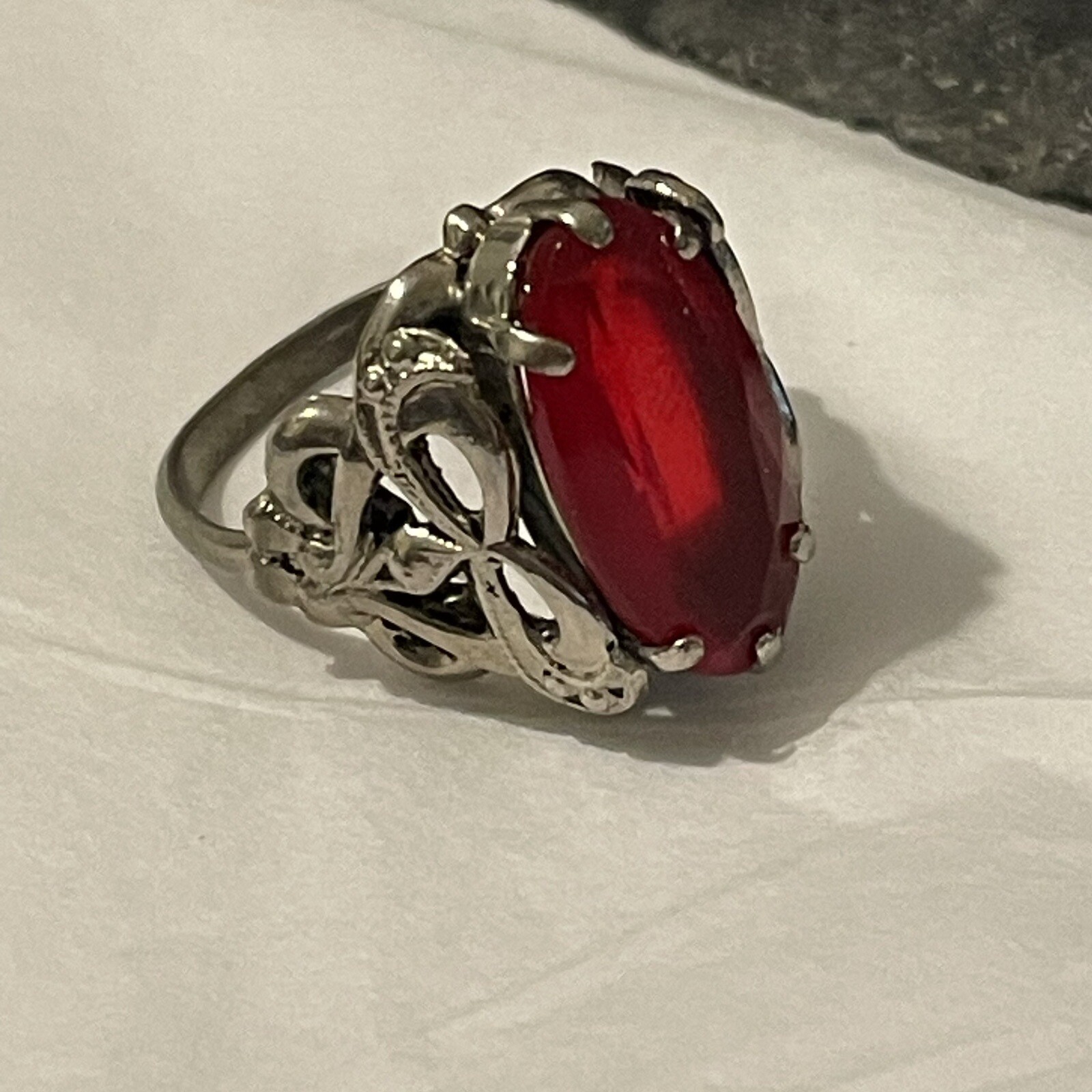 Chunky Statement Ring Size K 1/2 With Red Acrylic Centre Suitable For Kids