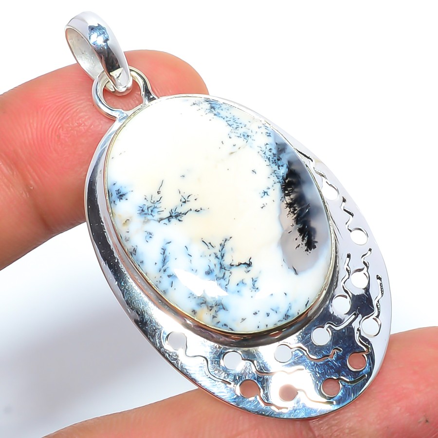 Dendritic Opal – Brazil Gemstone 925 Silver Plated Pendant 2.07″ T46