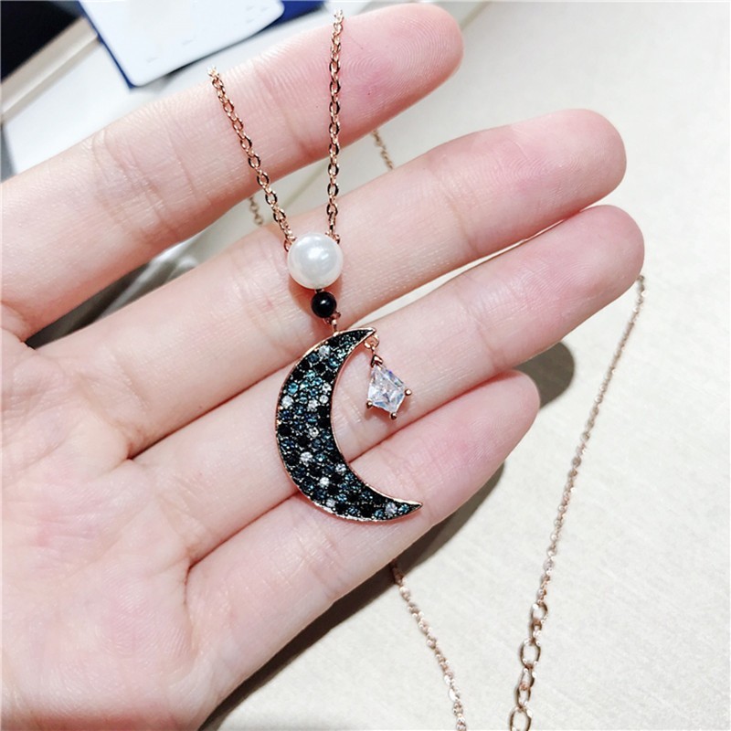 Swarovski Elements Moon Necklace Crystal Ghost Star Clavicle Chain Jewelry Gift