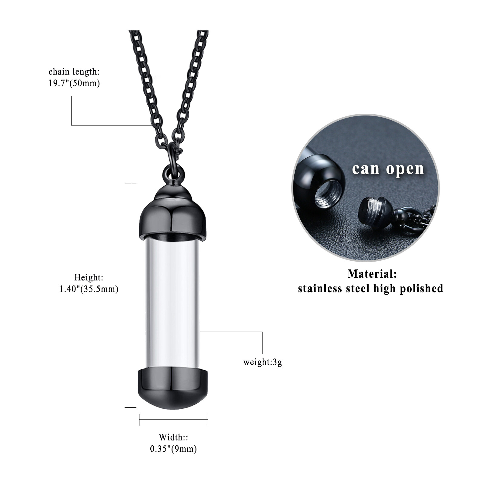 Cylinder Ashes Urn Necklaces Glass Tube Vial Creamation Locket Pendant Keepsake