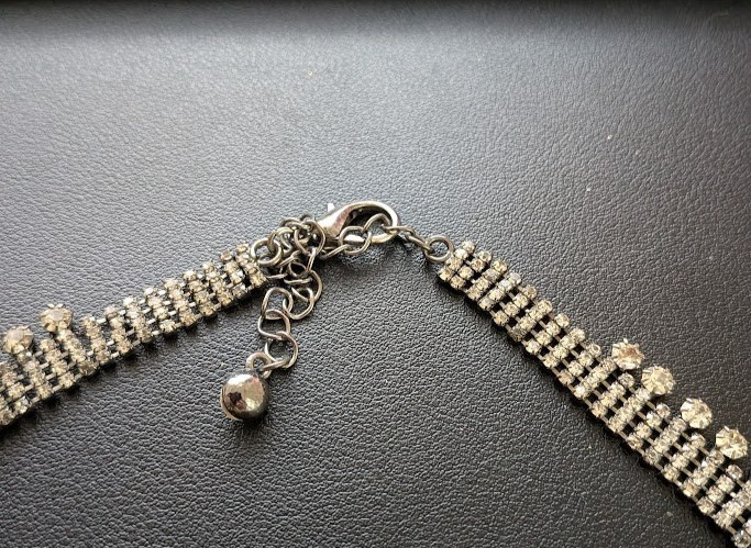 Vtg Style Black Rhinestone Choker Necklace Statement Prom Costume 14″ Adj