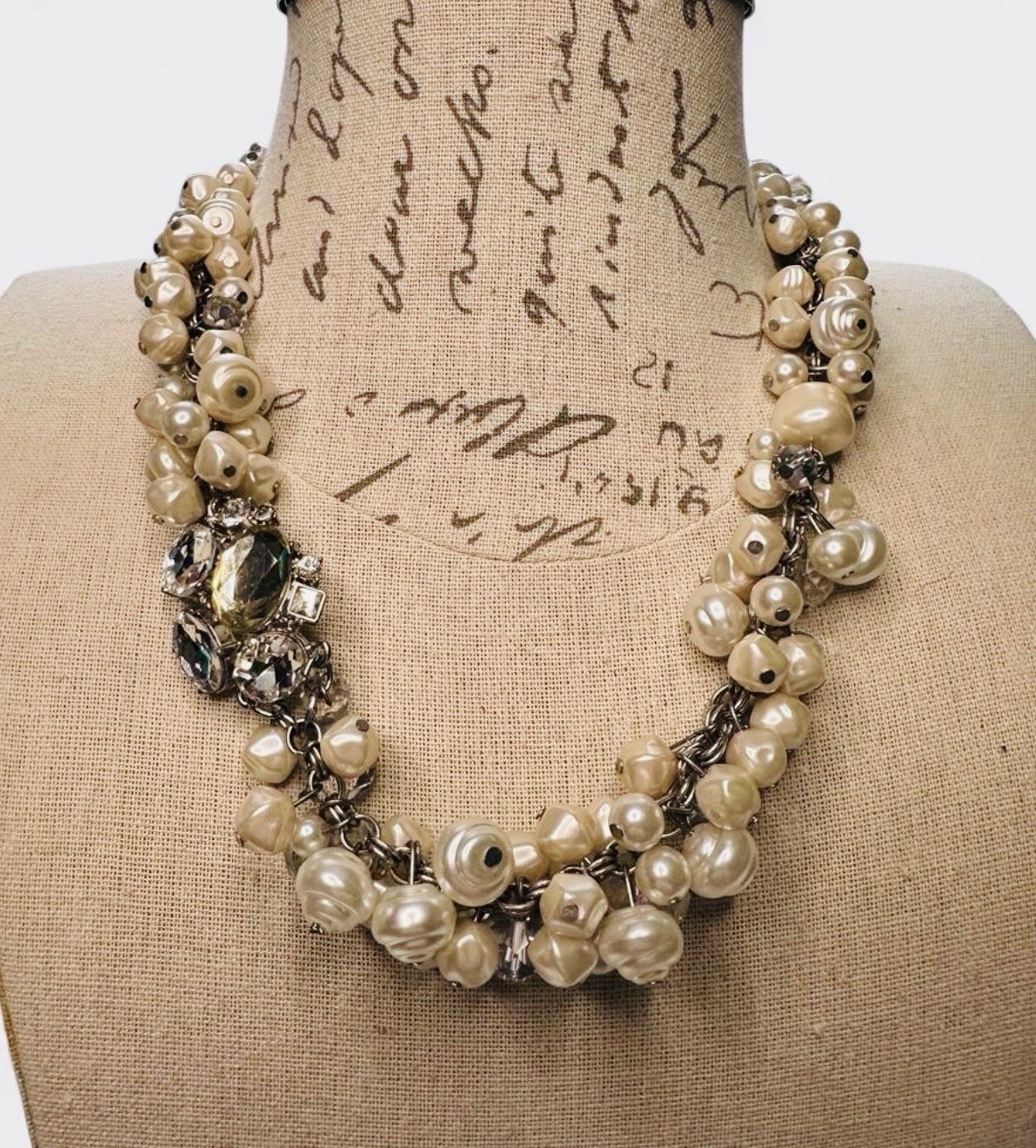 VTG Freshwater Pearl & Crystal Cluster Statement Necklace, Adjustable clasp
