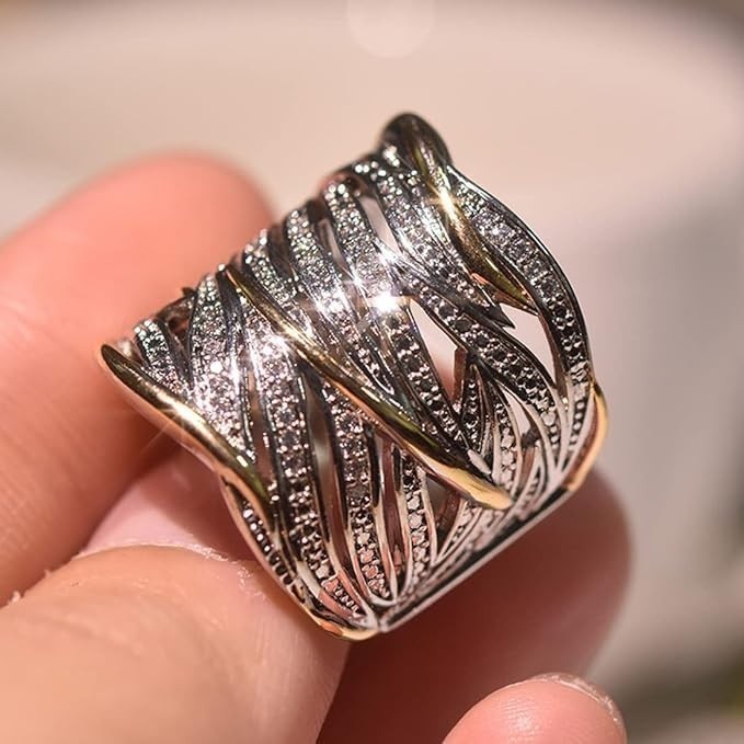 SILVER MULTI LINE CRISSCROSS CZ WIDE BAND s925 RING SIZE 10~c3