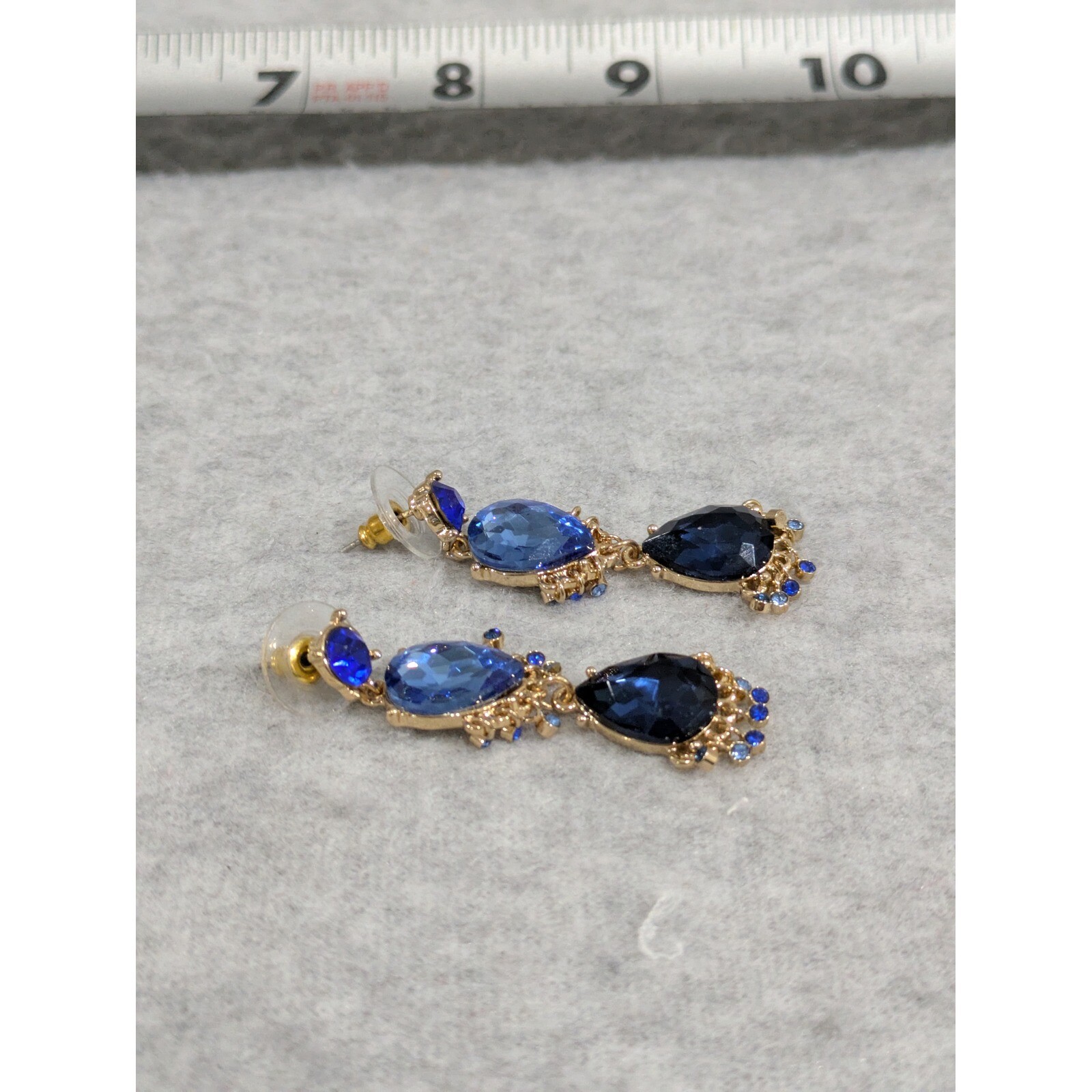 Sapphire Earring Gold Tone Faceted Classic Pretty Dangle Drop Stud Earrings