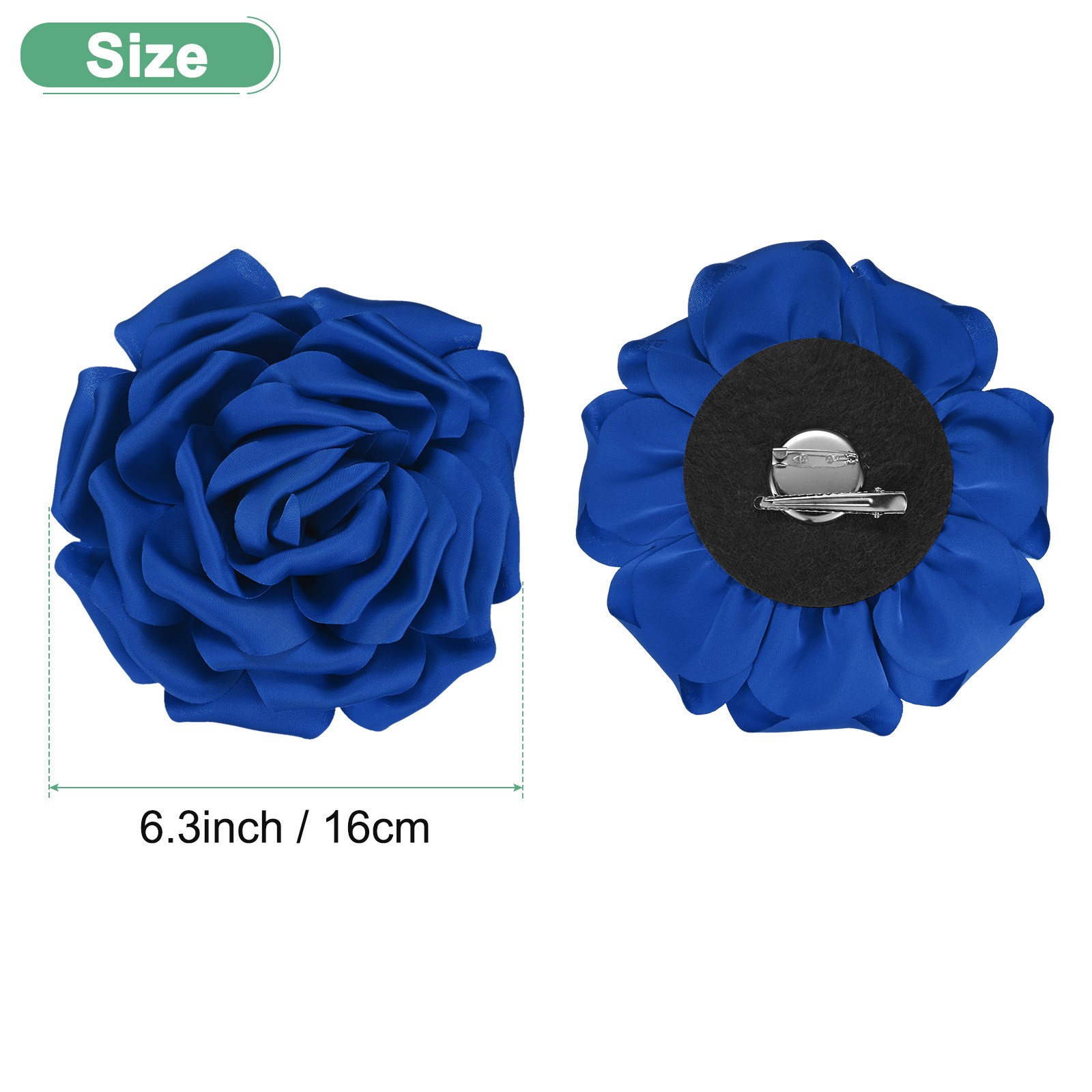 New Dainty Satin Fabric Large Rose Flower Brooches Pin for Women [16cm, Blue]