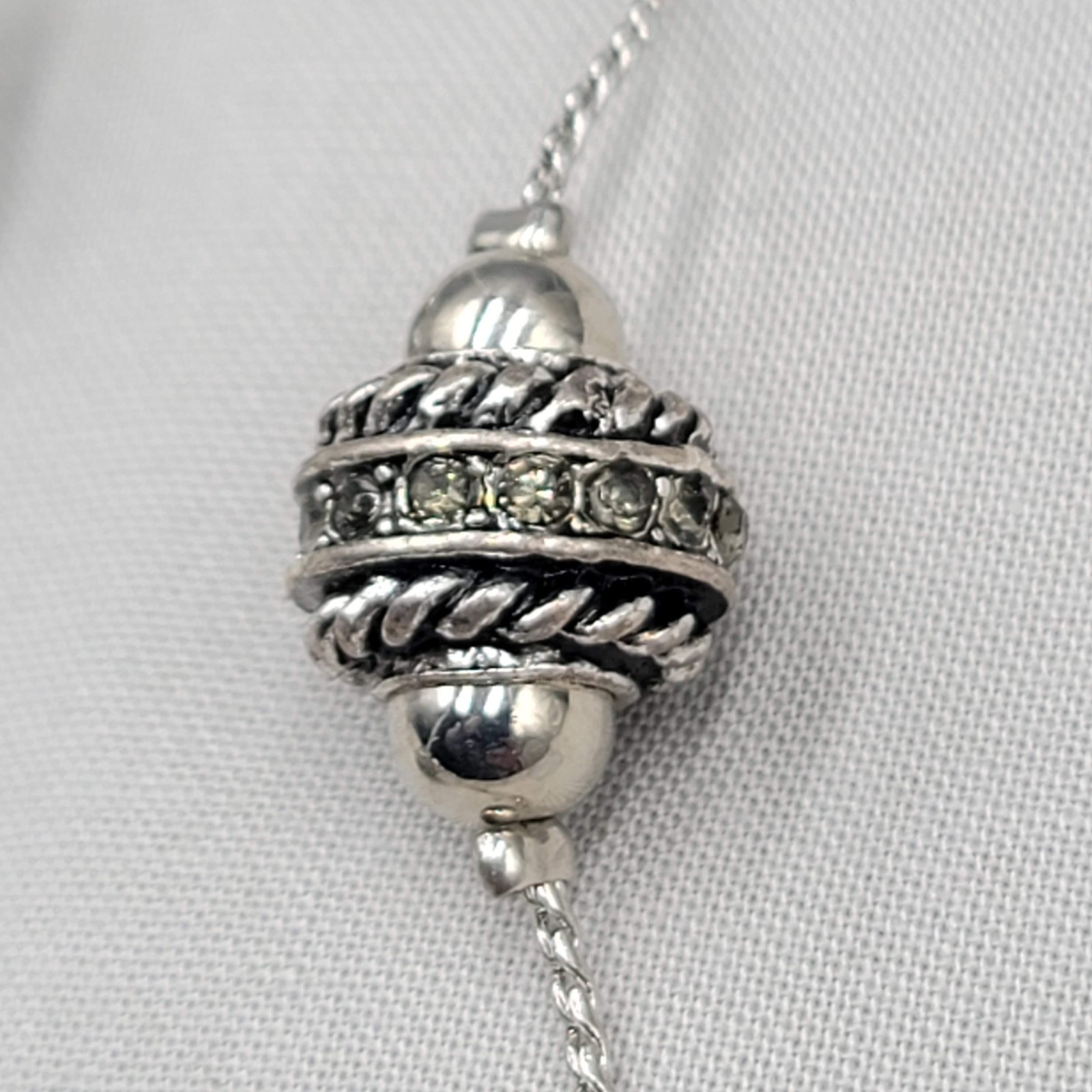 Signed Station Necklace Silver tone Glass Long 36 in