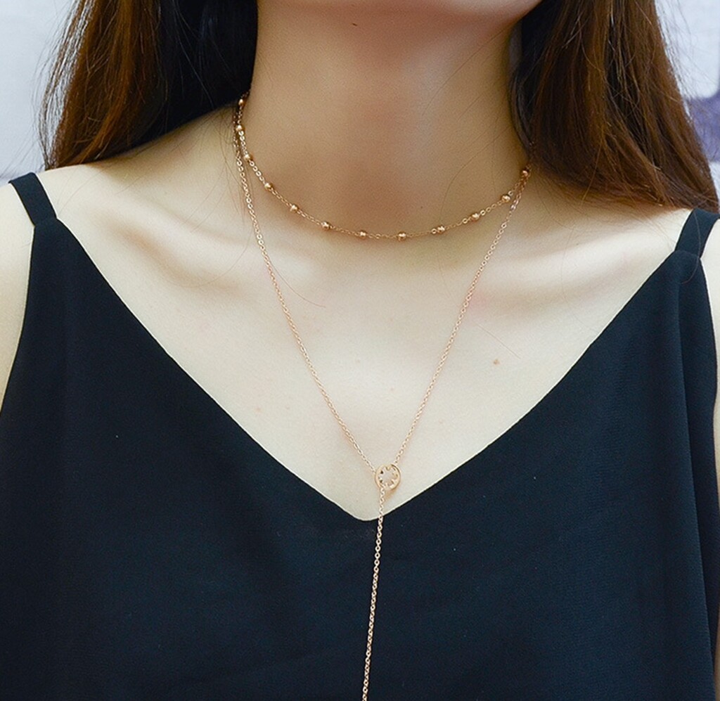 Gold Plated Titanium Stainless Steel 3.5mm Bead Chain Choker Necklace 14-16″
