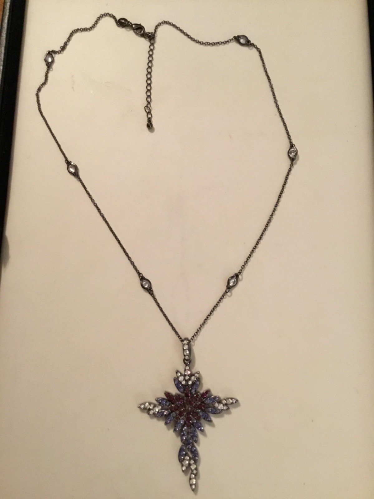 PJM Signed Articulated Religious Cross Pendant Necklace Rhinestones-FREE SHIP