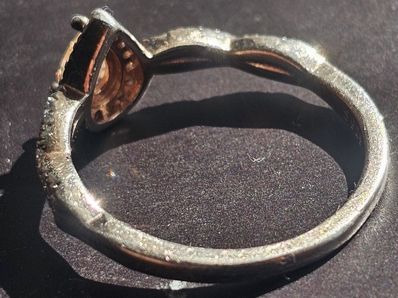 Silver Gnoce Halo Ring w/ Champagne Pear Cut CZ Size 8 S925 Sterling *Worn*