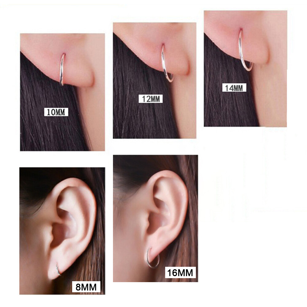 Elegant 925 Sterling Silver Hoop Earrings for Women Men Jewelry 8 10 12 14 16MM