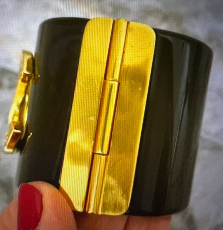 CHANEL Black Cuff Bracelet Gold Plated CHANEL PARIS 6.5″ – 7″ONLY SERIOUS BUYER