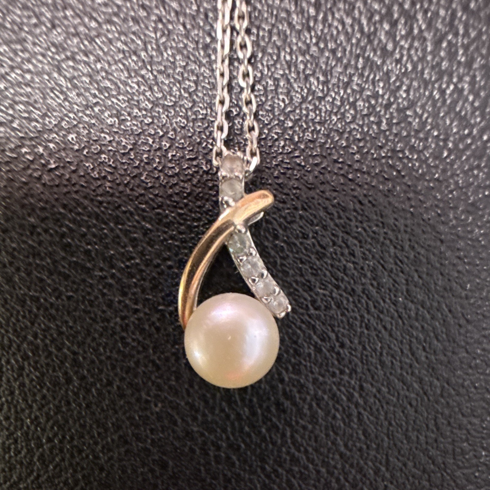 Silver-Tone Cable Chain Necklace Pearl & Rhinestone Charm Pendant Spring Ring