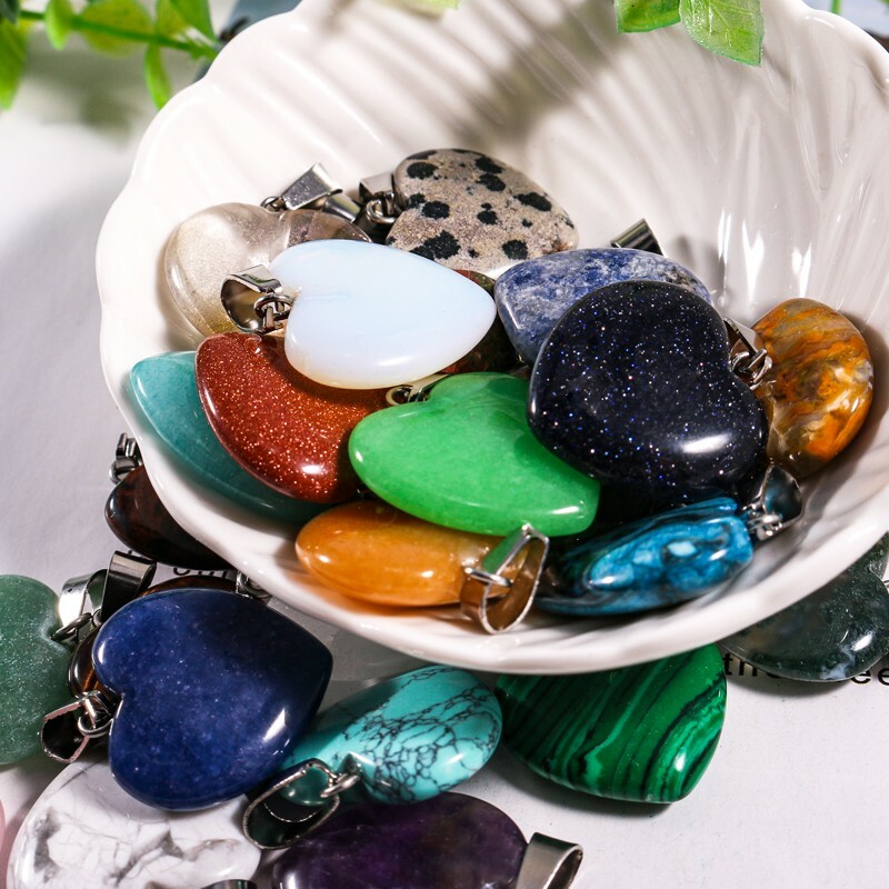 Fashion Natural heart Gemstone stone Silver P Beads Pendants 50pcs/lot Wholesale