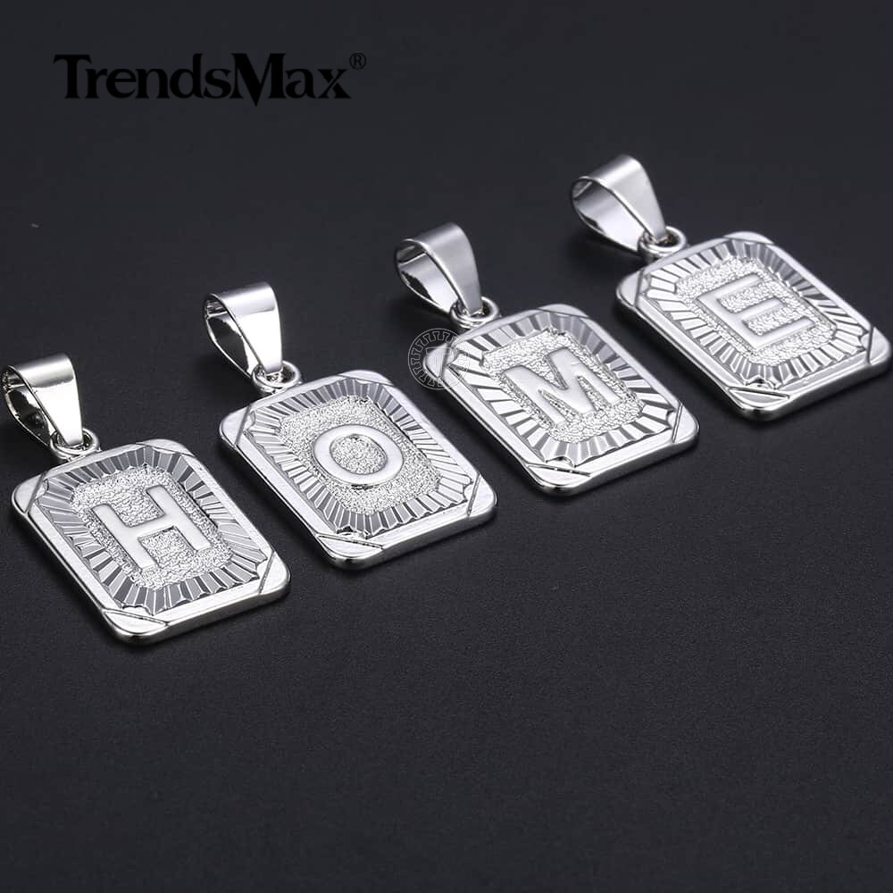 White Gold Filled Initial Letter A-Z Pendant Charm Only (Rectangle Shape)
