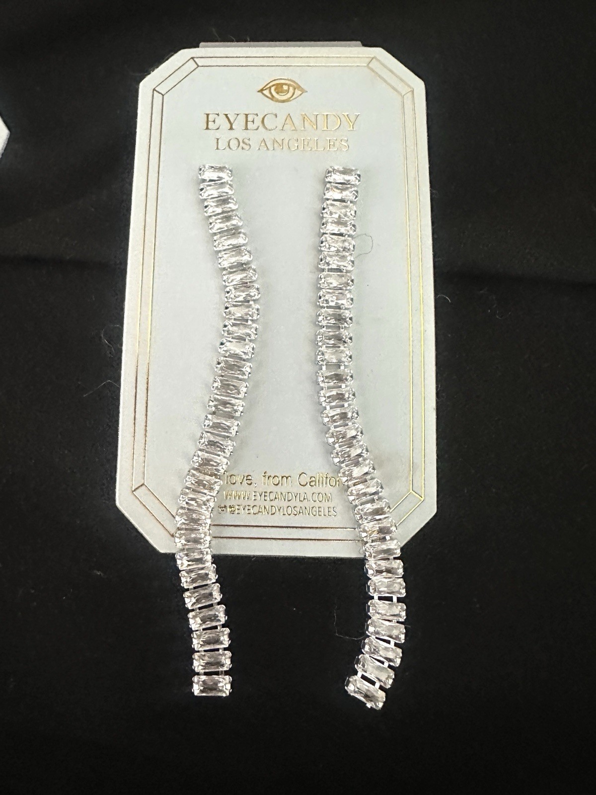 Eye Candy Linear Baguette Earrings/ Silver Color /3.5” In
