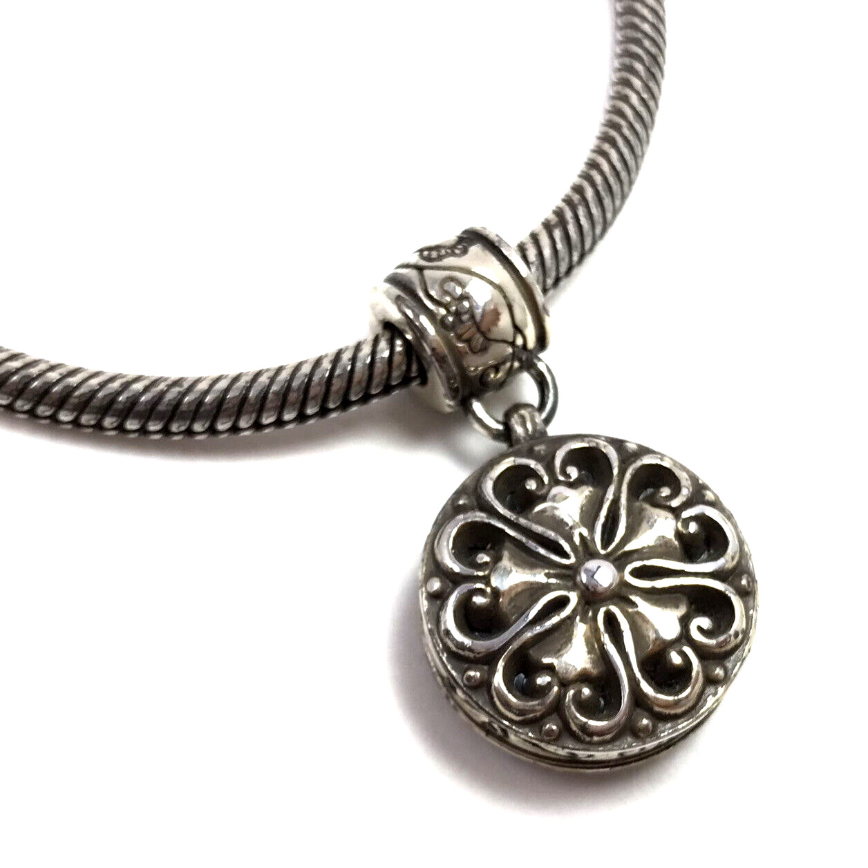 BRIGHTON Reversible Pendant Necklace Silver Plated Chinese Medallion Scroll 18″