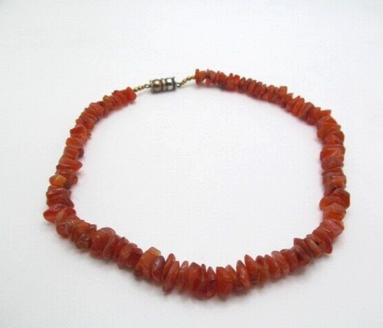 Vintage Chunky Natural Carnelian Stone 11.5mm Chip Bead Beaded Necklace 17.25 In