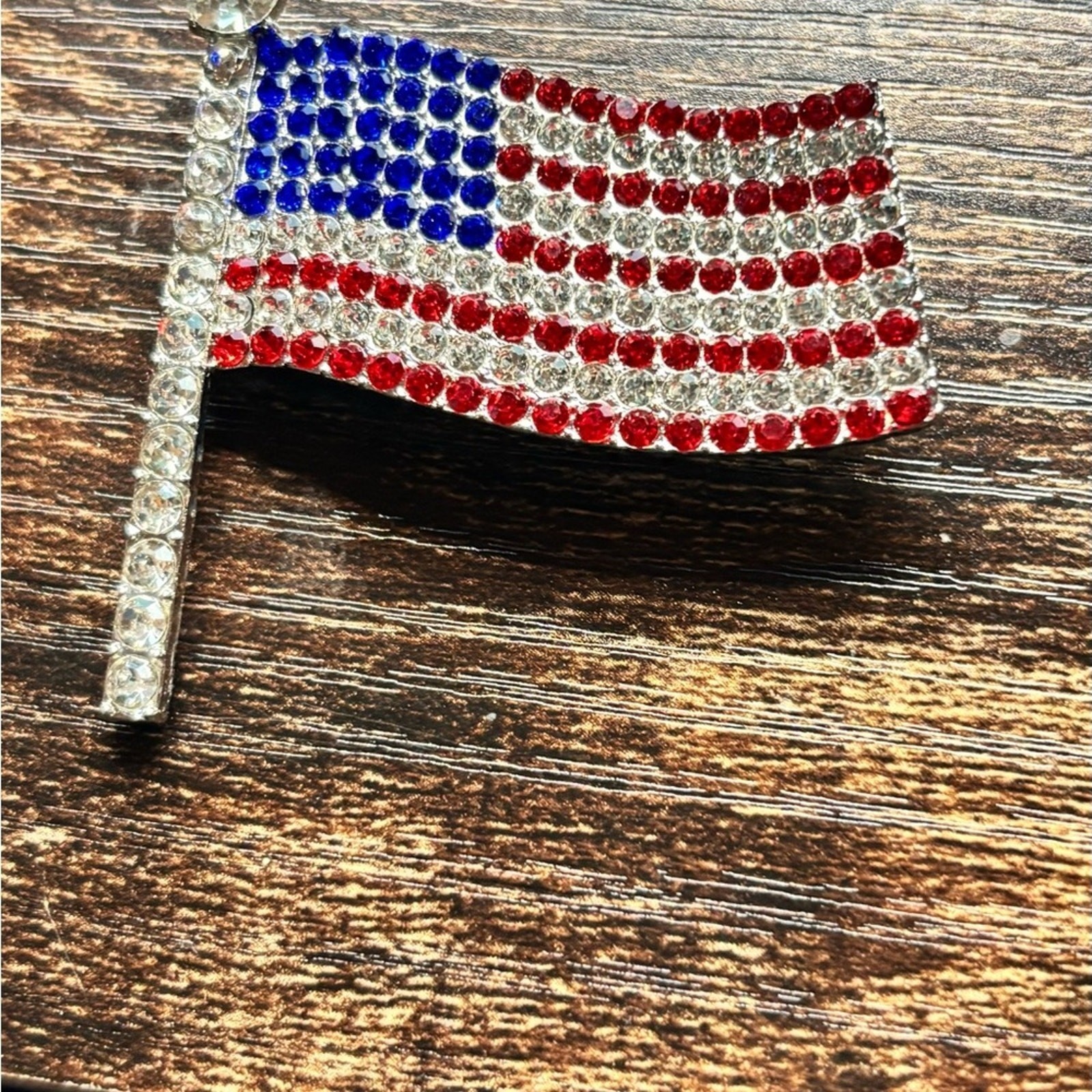Red, White , and Blue Rhinestone USA Patriotic Flag Brooch