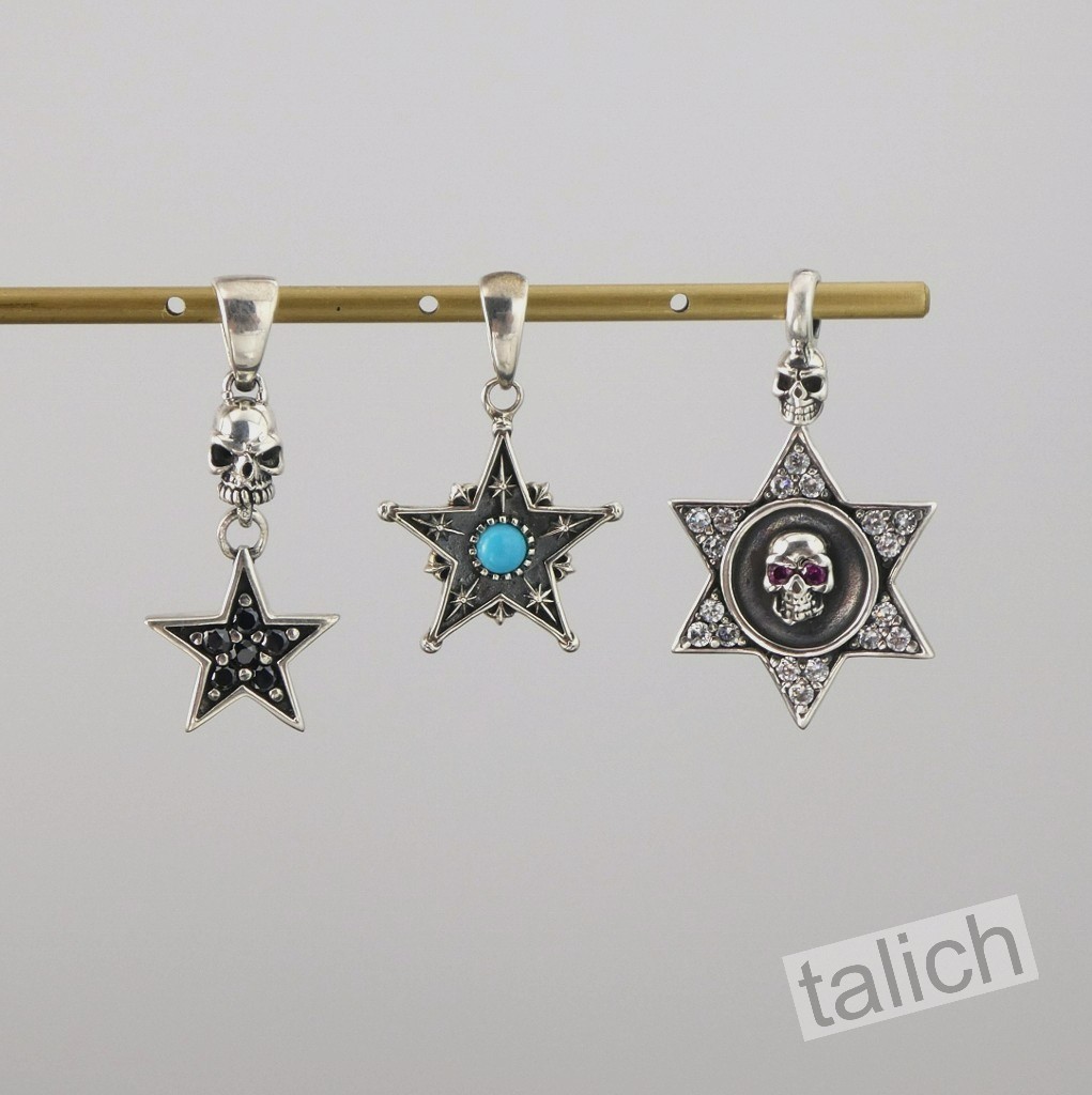 Shiny 925 Sterling Silver Six Pointed Star with Pink CZ Eye Skull Amulet Pendant