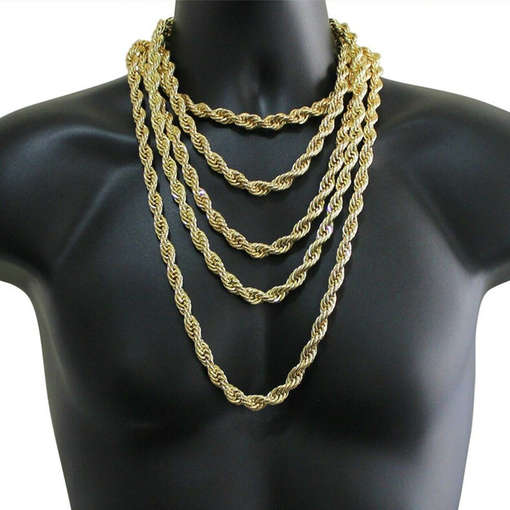 Gold Plated Stainless Steel Rope Chain Necklace 3/5/7mm 16-30″ Choker Men Women