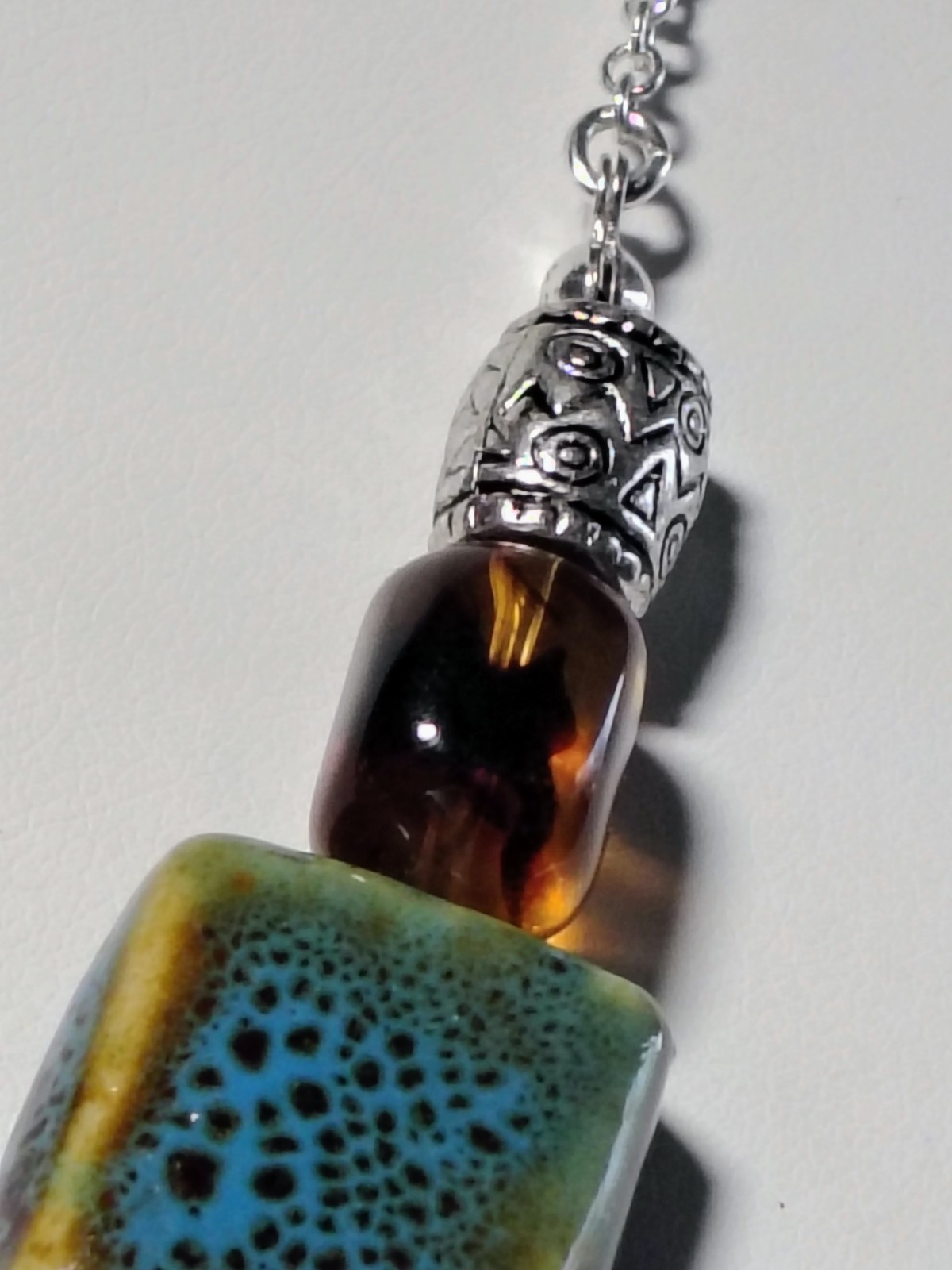 Artisan Statement Necklace Turquoise Ceramic SAQ Murano Style Glass Boho Chunky
