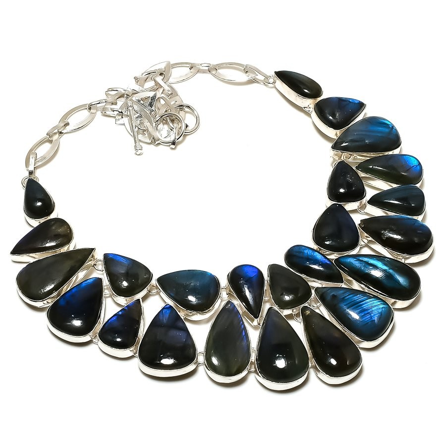 Blue Fire Labradorite Pear Shape Gemstone Handmade Jewelry Necklace 18” SR 7622