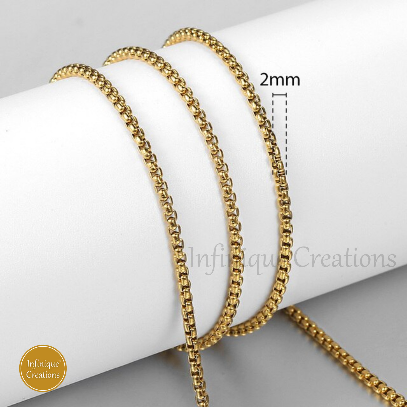 Stainless Steel Round Box Chain 18k Gold Plated 7-38″ Bracelet Necklace 1.5-5mm