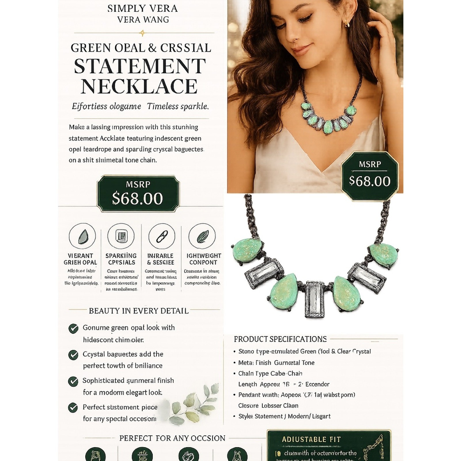 Simply Vera Vera Wang Iridescent Green Teardrop Statement Necklace