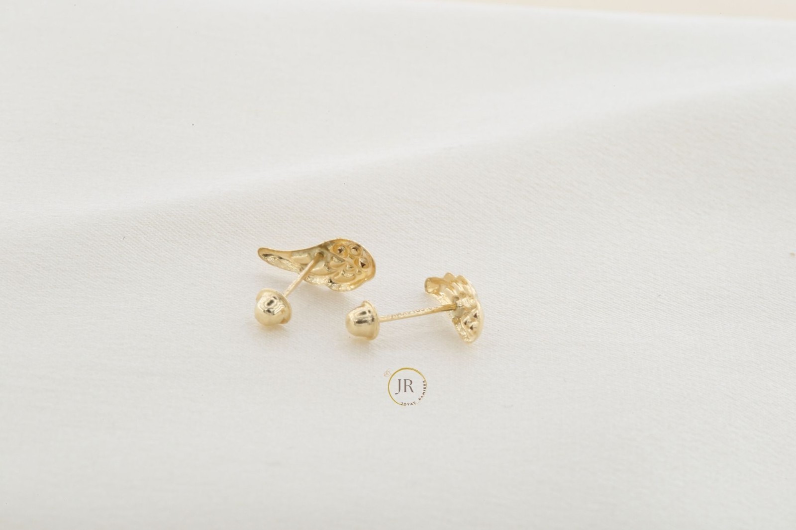 14K Solid Gold Angel Wing Earrings • Delicate Guardian Angel Studs with CZ