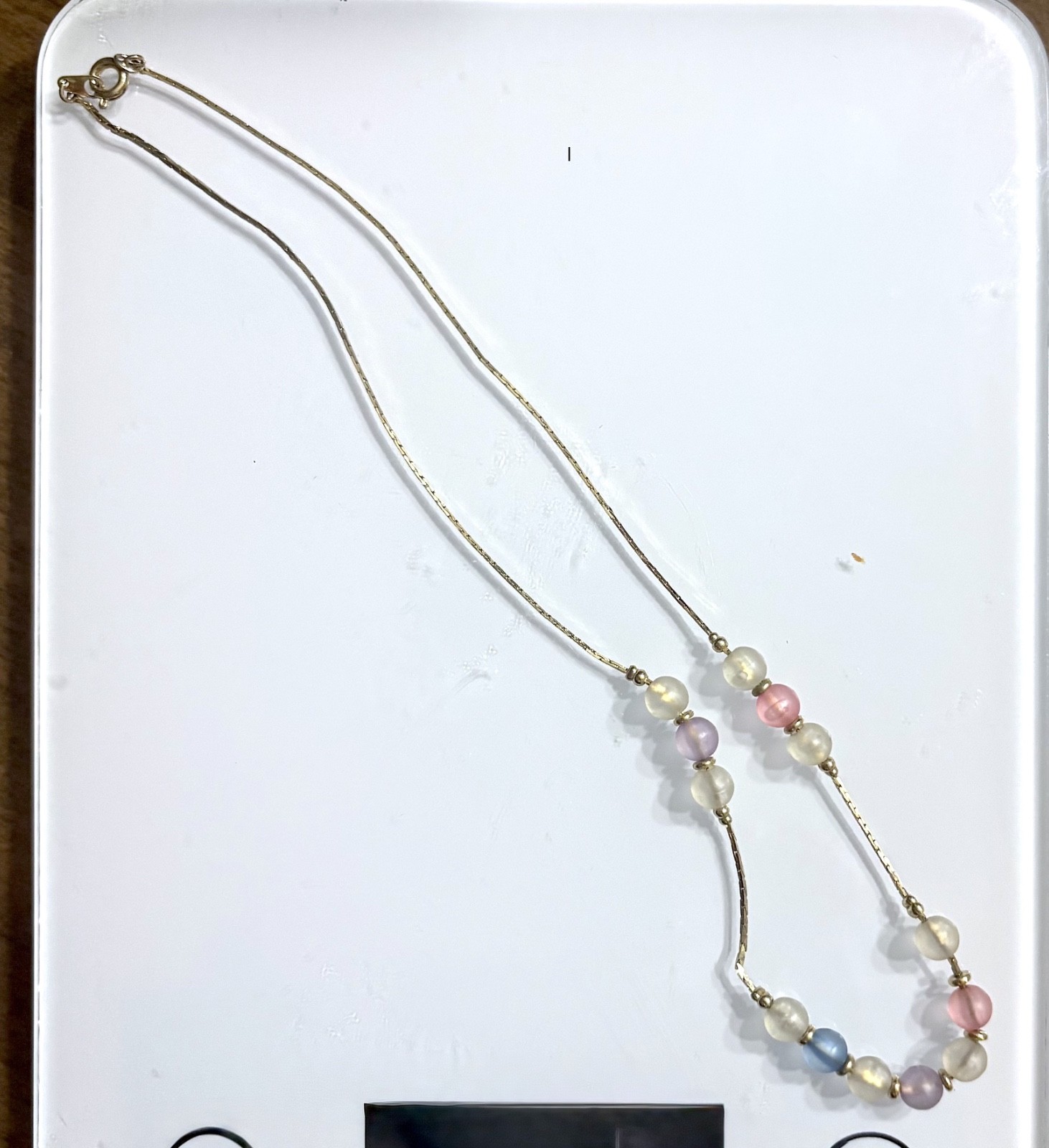 Vintage Pastel Beaded Gold Colored 15″ Necklace