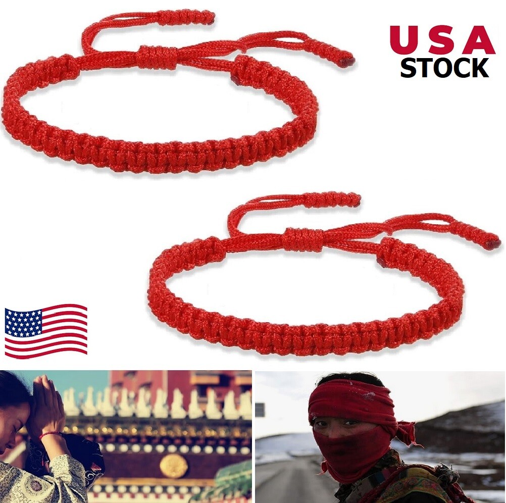 4× Tibetan Lucky Red String Bracelet Protection Men Women Lucky Rope 2 Kind USA