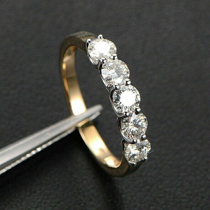 2Ct Round Cut Simulated Diamond Five Stone Band Ring In 14K Yellow Gold Plated